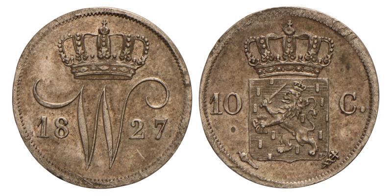 10 cent Willem I 1827 U. Prachtig / FDC.