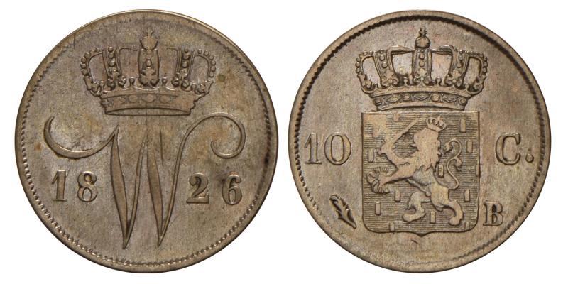 10 cent Willem I 1826 B. Zeer Fraai +.
