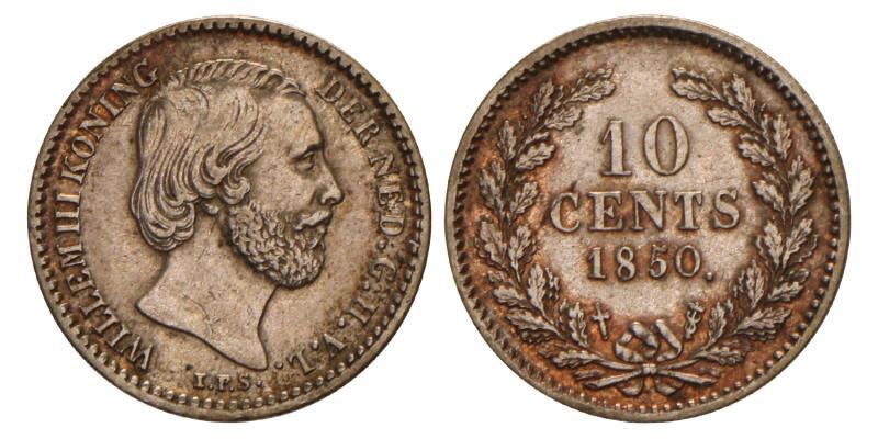 10 cent Willem III 1850. Zeer Fraai / Prachtig.
