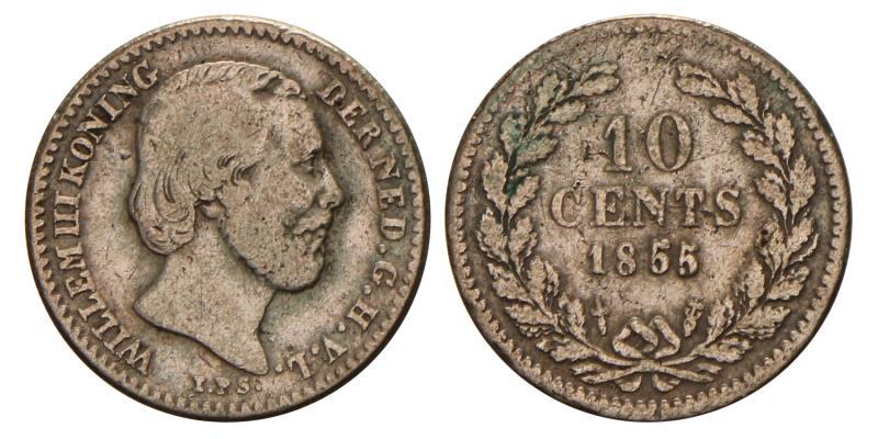 10 cent Willem III 1855. Fraai.