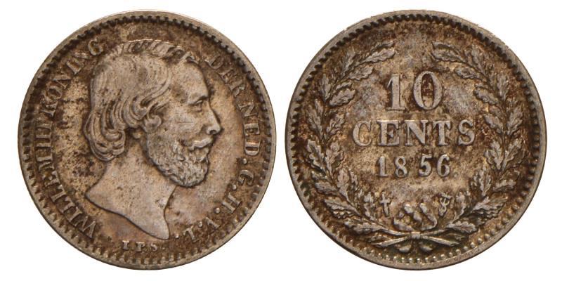 10 cent Willem III 1856. Fraai +.