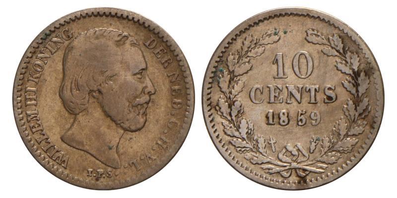 10 cent Willem III 1859. Fraai.