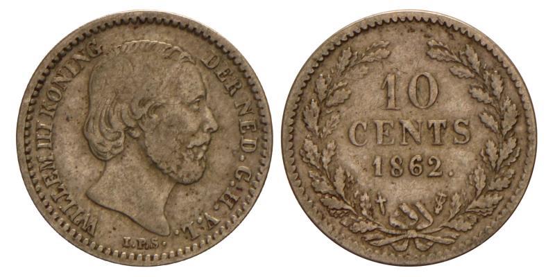 10 cent Willem III 1862. Fraai.