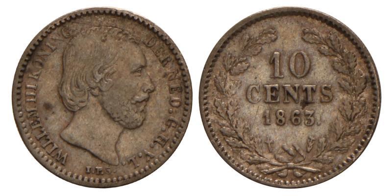 10 cent Willem III 1863. Fraai / Zeer Fraai.