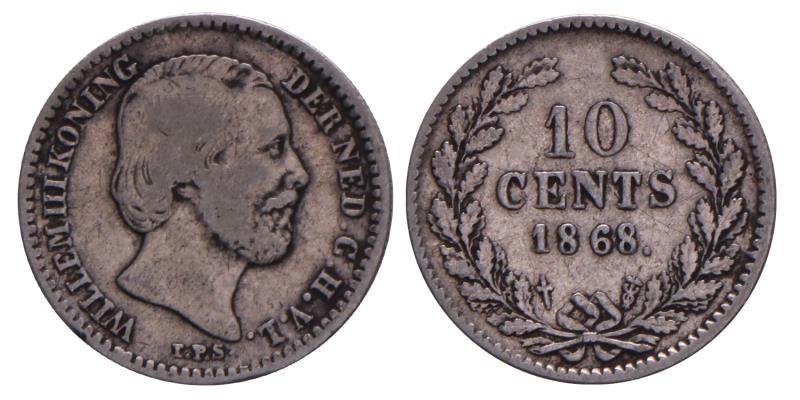 10 cent Willem III 1868. Fraai.