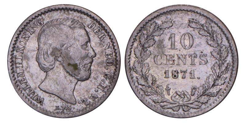 10 cent Willem III 1871. Fraai / Zeer Fraai.