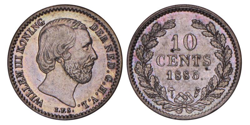 10 cent Willem III 1885. Zeer Fraai / Prachtig.