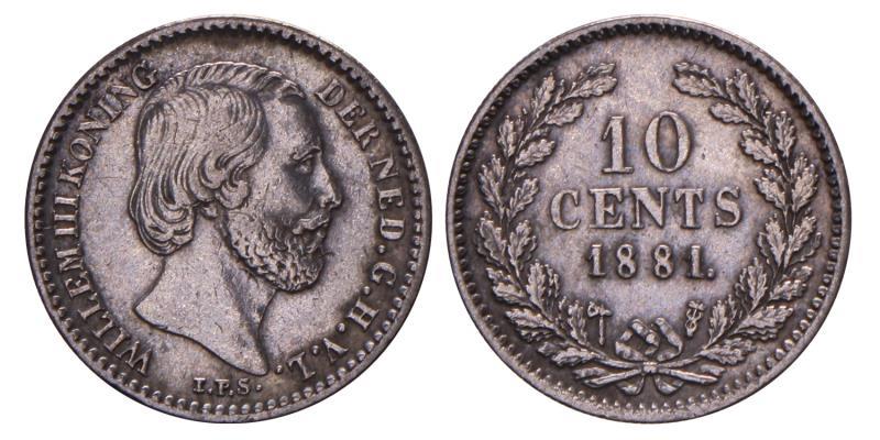 10 cent Willem III 1881. Zeer Fraai -.