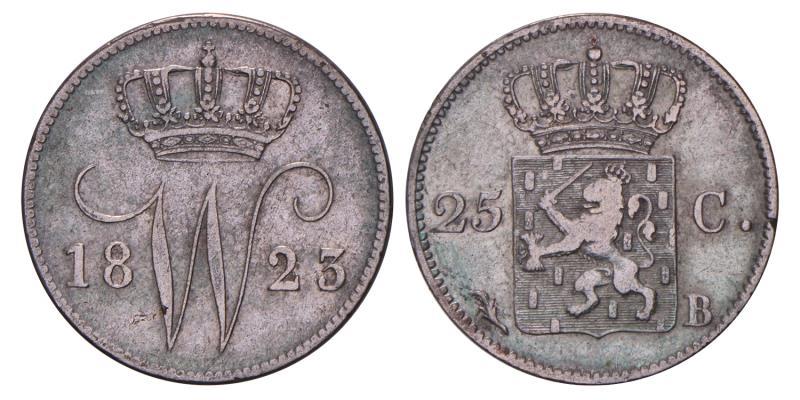 25 cent Willem I 1823 B. Zeer Fraai.