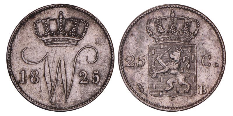 25 cent Willem I 1825 B. Zeer Fraai -.