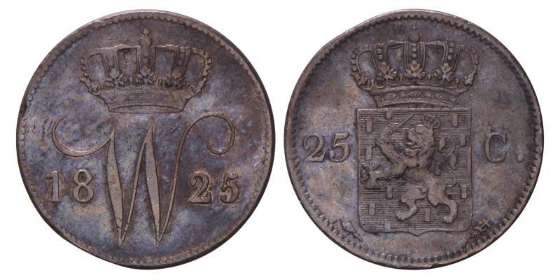 25 cent Willem I 1825 U. Zeer Fraai +.