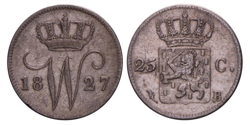25 cent Willem I 1827 B. Zeer Fraai.