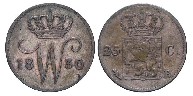 25 cent Willem I 1830 B. Fraai / Zeer Fraai.