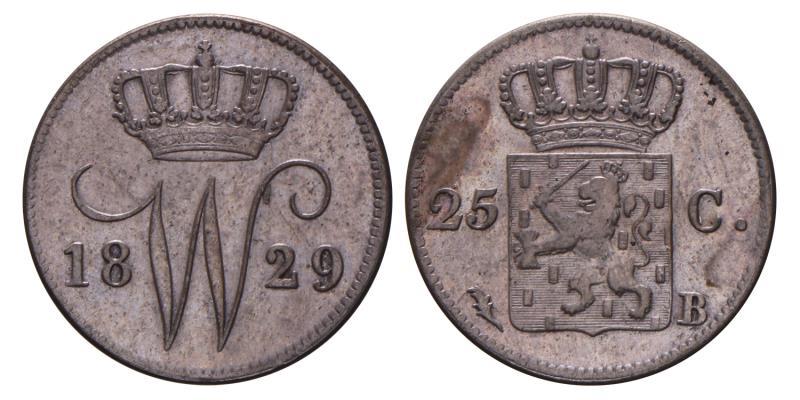 25 cent Willem I 1829 B. Zeer Fraai +.