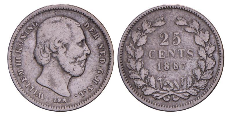 25 cent Willem III 1887. Fraai.