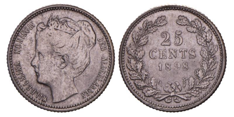 25 cent Wilhelmina 1898. Zeer Fraai -.