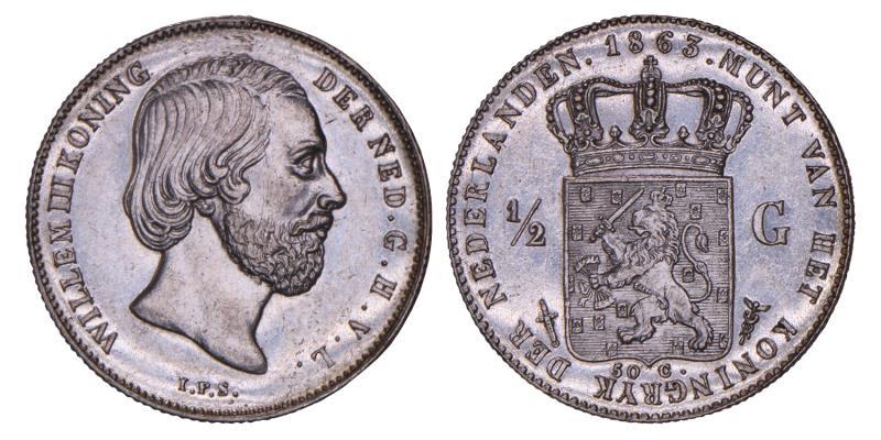  ½ gulden Willem III 1863. FDC.