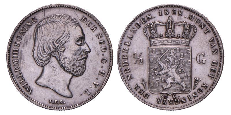  ½ gulden Willem III 1868. Prachtig -.