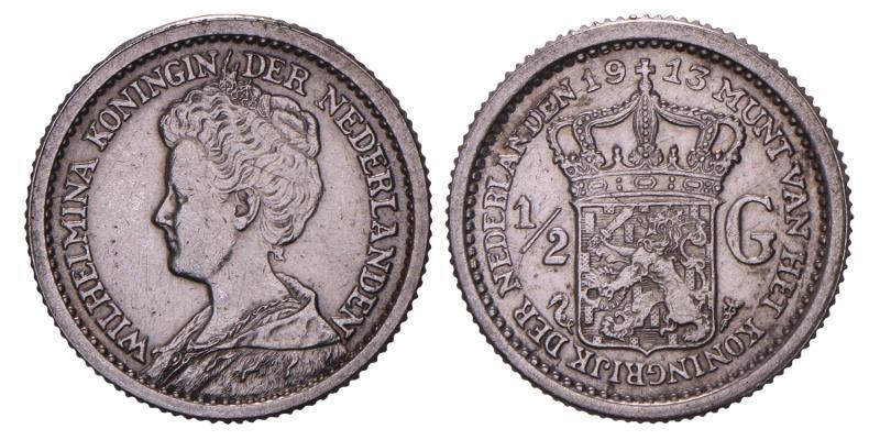 ½ gulden Wilhelmina 1913. Prachtig +.