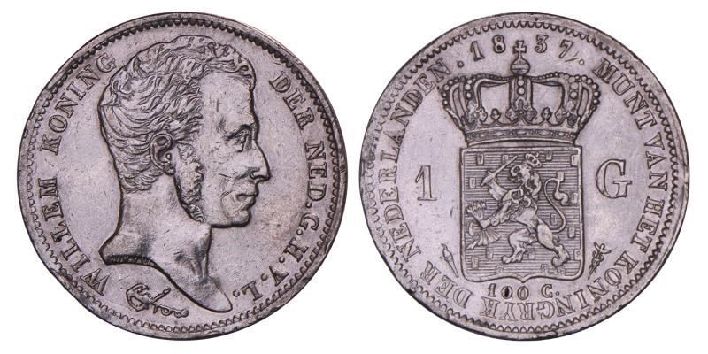 1 gulden Willem I 1837. Zeer Fraai +.