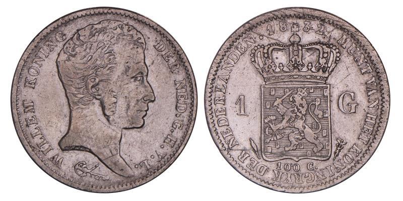 1 gulden Willem I 1832. Zeer Fraai -.