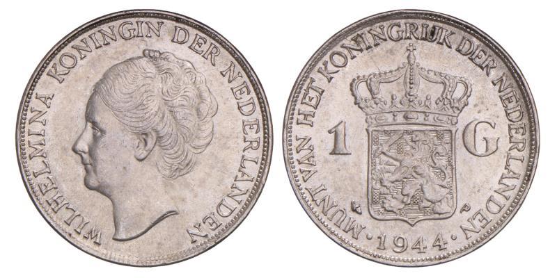 1 gulden Wilhelmina 1944. Prachtig.