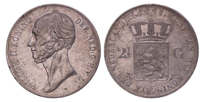 2½ gulden Willem II 1841. Zeer Fraai.