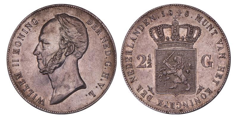 2½ gulden Willem II 1848. Prachtig.