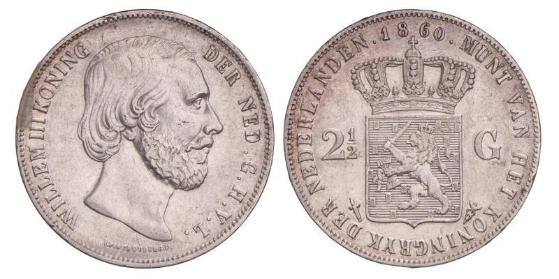 2½ gulden Willem III 1860. Zeer Fraai / Prachtig.