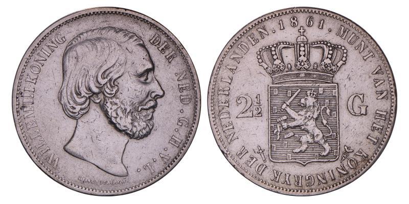 2½ gulden Willem III 1861. Zeer Fraai.