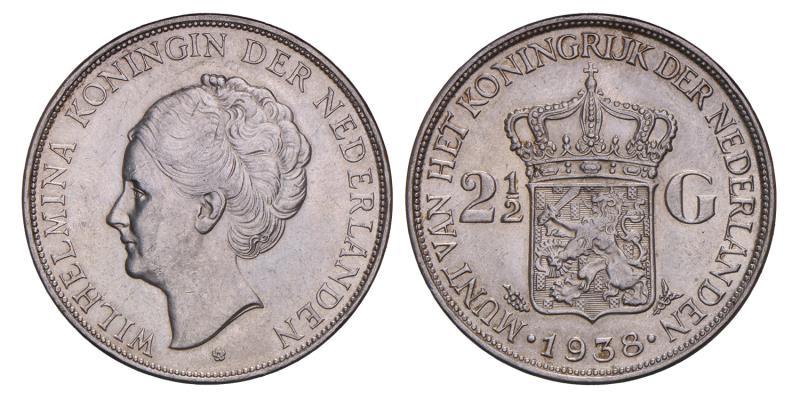 2½ gulden Wilhelmina 1938. Prachtig / FDC.