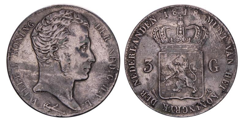 3 gulden Willem I 1818 U. Fraai +.