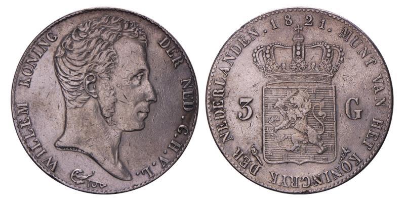 3 gulden Willem I 1821 U. Zeer Fraai -.