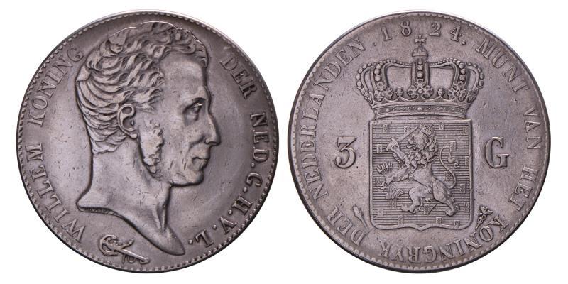 3 gulden Willem I 1824 U. Zeer Fraai / Prachtig.