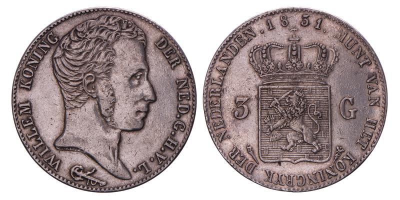 3 gulden Willem I 1831. U. Zeer Fraai +.