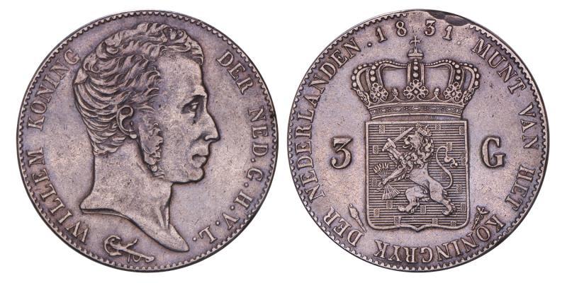 3 gulden Willem I 1831 / 1824. Zeer Fraai +.