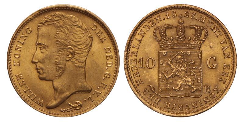 10 gulden goud Willem I 1825 B. FDC.