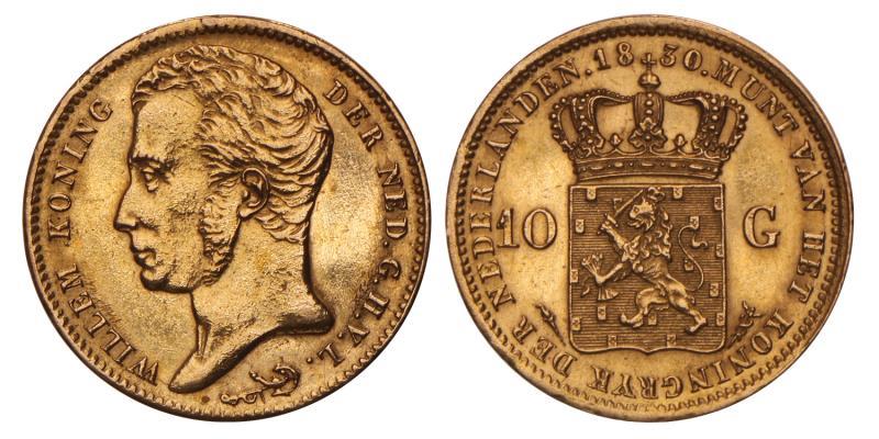 10 gulden goud Willem I 1830 U. Prachtig / FDC.