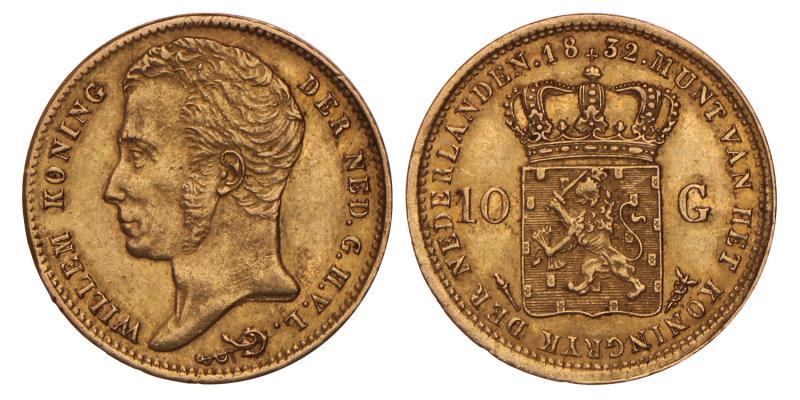10 gulden goud Willem I 1832. Zeer Fraai / Prachtig.
