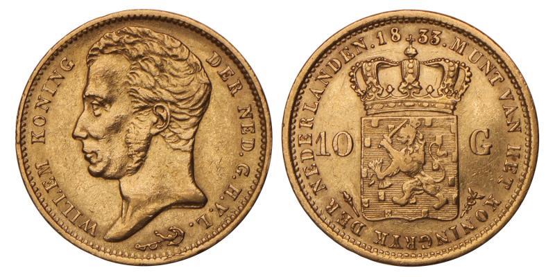10 gulden goud Willem I 1833. Zeer Fraai +.
