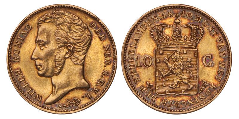 10 gulden goud Willem I 1840. Prachtig / FDC.