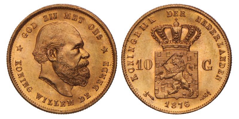 10 gulden goud Willem III 1876. FDC.
