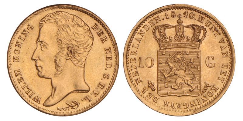 10 gulden goud Willem I 1840. Prachtig / FDC.