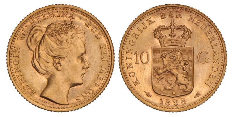 10 gulden goud Wilhelmina 1898. Prachtig / FDC.