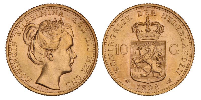 10 gulden goud Wilhelmina 1898. FDC.