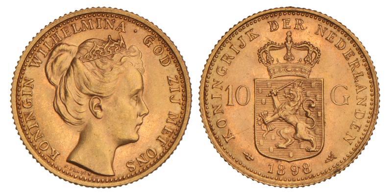 10 gulden goud Wilhelmina 1898. Prachtig / FDC.