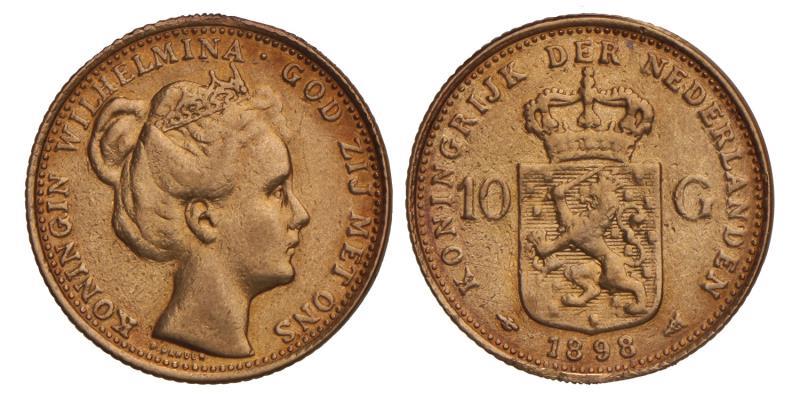 10 gulden goud Wilhelmina 1898. Zeer Fraai -.