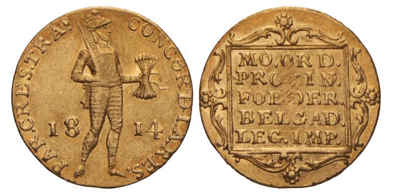 Gouden dukaat Willem I 1814. Zeer Fraai +.