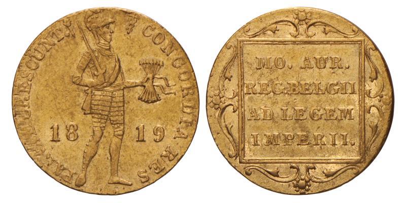 Gouden dukaat Willem I 1819 U. Fraai / Zeer Fraai.