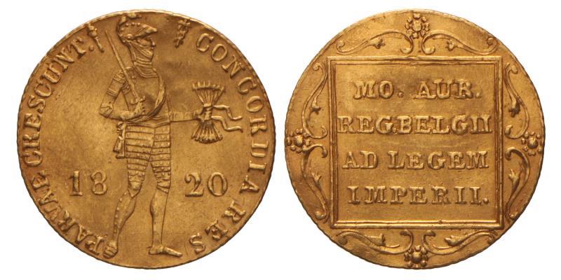 Gouden dukaat Willem I 1820 U. Prachtig +.
